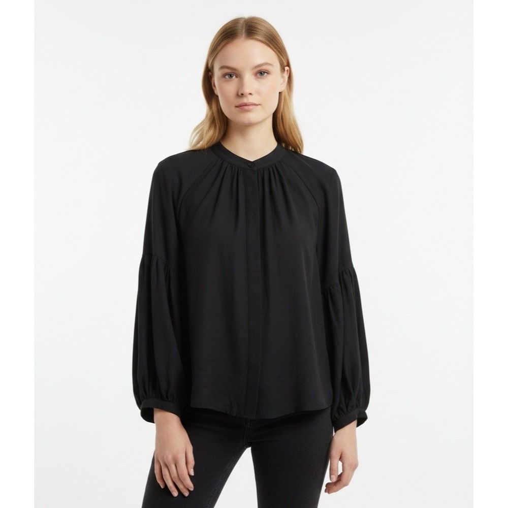 Madewell Women's S Shirred Balloon Sleeve Top Black NEW Business Office Romantic